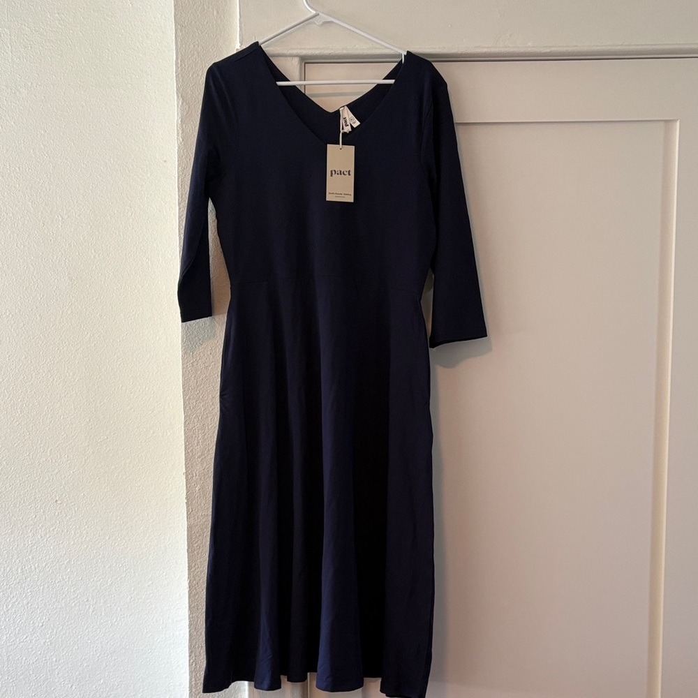 Pact Organic Navy V-Neck Midi Dress